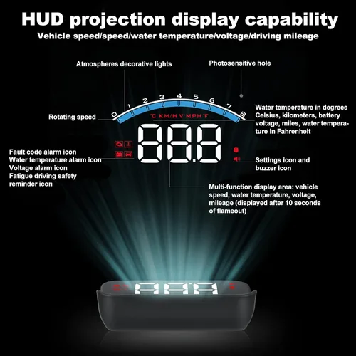 Vista 5 de Pantalla frontal para automóvil, pantalla frontal HUD OBD2 de 3.5 pulgadas, velocímetro digital para parabrisas de pantalla Hud de automóvil