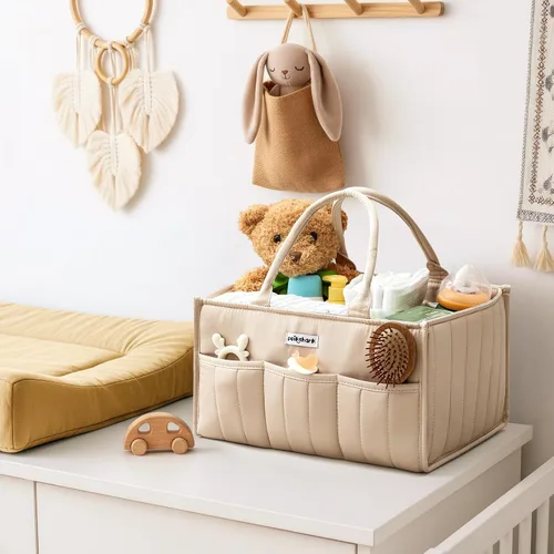 Vista 5 de POIKSHARK Organizador de pañales para bebé, elegante cesta para artículos esenciales para recién nacidos, contenedor de almacenamiento de guardería