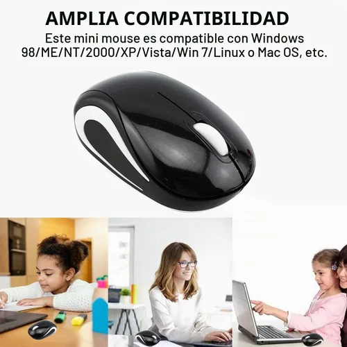 Vista 3 de Mini mouse inalámbrico para computadora, tamaño pequeño, portátil, compacto de viaje, USB óptico de 3 botones, 1000 DPI, mouse inalámbrico para Negro