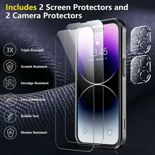 Vista 3 de jaroco Funda magnética para iPhone 14 Pro, compatible con MagSafe, protección resistente contra caídas con 2 protectores de pantalla de vidrio +