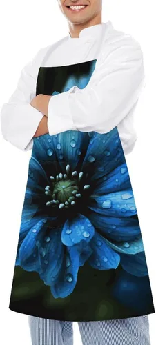 Vista 4 de MUSM Blue Flower Apron，Classic Vintage Funny with Pockets Aprons,Adjustable Bib Waterdrop Resistant for Kitchen Cooking Restaurant BBQ Painting