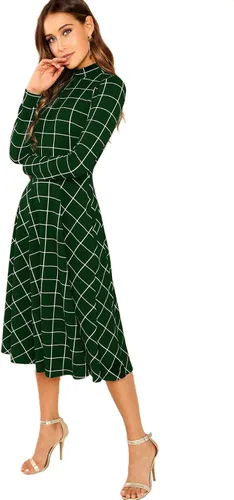 Vista 3 de Floerns - Vestido de cuello alto a cuadros para mujer