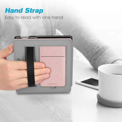 Vista 6 de Funda con soporte para Kindle Oasis de 7" 10ª/9ª generación 2019/2017, oro rosa Foldable Kickstand PU Leather Hard Back Shell Cover, Built-in Card