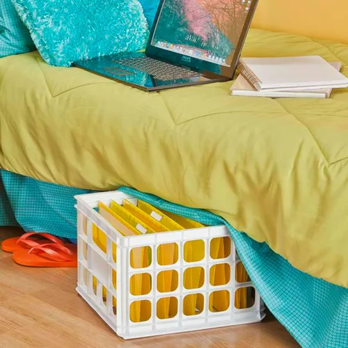 Vista 3 de Sterilite Caja de almacenamiento, cesta abierta de plástico apilable con asas, organiza el hogar, garaje, oficina, escuela, blanco, paquete de 6