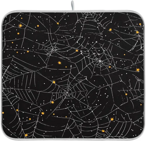 Vista 45 de Tapete de secado de platos de primavera naranja con flor de amapola para encimera de cocina, tapete escurridor absorbente de microfibra, tapete