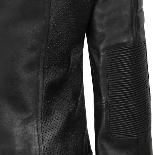 Vista 2 de Blingsoul - Chaqueta de cuero Cafe Racer para mujer - Chaquetas de piel de cordero real para mujer Negro