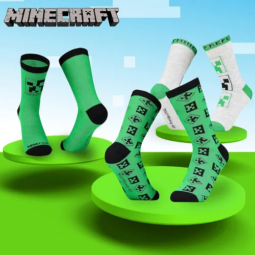 Vista 5 de Minecraft Calcetines para niños, paquete de 3 o 5 unidades, calcetines de tobillo para niños, ricos en algodón, para uso diario, escuela, deportes