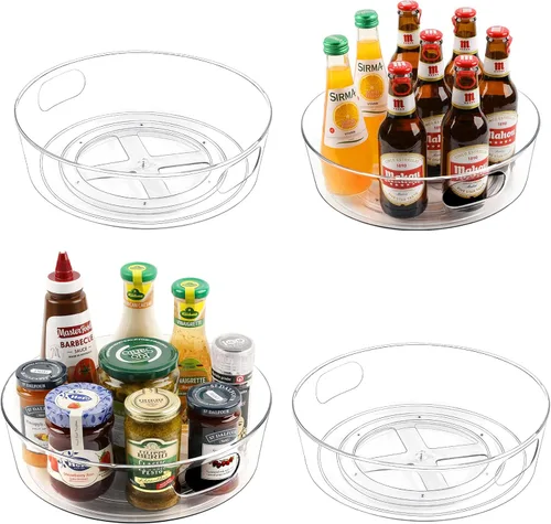 Vista 12 de GUZON Paquete de 4 Organizadores Lazy Susan, Mesa Giratoria Lazy Susan Transparente de 9 Pulgadas para Gabinete, Estante Giratorio de Especias
