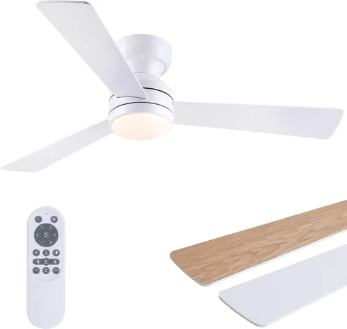 Vista 19 de Asyko Ventiladores de Techo con Luces, Ventilador de Techo de Perfil Bajo de 46" con Luz y Control Remoto, Montaje al Ras, Reversible, Regulable