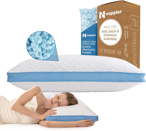 Vista 13 de Nappler - Almohada refrescante para durmientes calientes - Juego premium de 2 almohadas de cama tamaño estándar - Espuma viscoelástica triturada