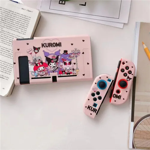 Vista 2 de ENFILY Cute Kuromi Case Compatible with Nintendo Switch Dockable Case Cover Ergonomic Soft TPU Grip Case for Joycon Sparkle Skin Set