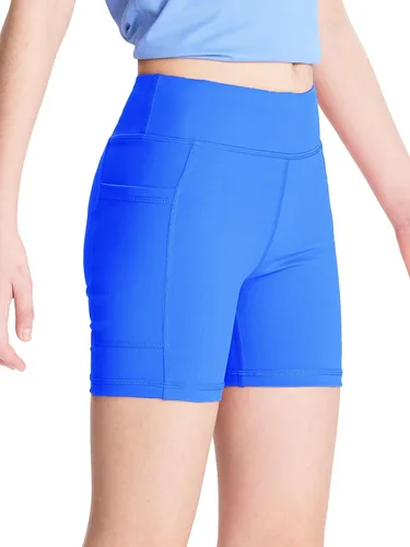 Vista 10 de DEVOROPA Pantalones cortos de 5" de elastano para niñas, pantalones cortos de voleibol, pantalones cortos elásticos para atletismo y gimnasia Beige