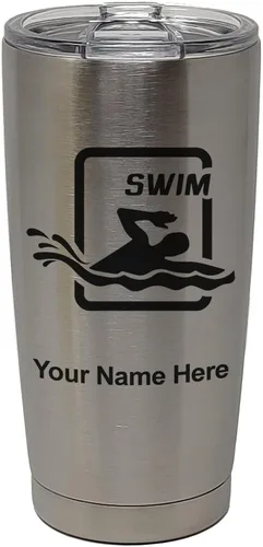Vista 8 de LaserGram Vaso aislado al vacío de 20 onzas, para natación, grabado personalizado incluido (negro) Engraved Gift for Swimmers, Vacuum Insulated