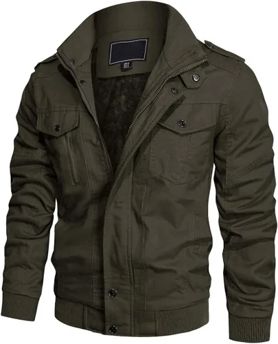 Vista 2 de CRYSULLY - Chaqueta de invierno de forro polar para hombre, estilo informal, con varios bolsillos, abrigo de campo