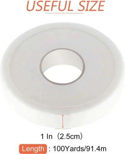 Vista 2 de Boao Cinta adhesiva para planchar con dobladillo de 100 yardas, cinta de fusión de tela de doble cara, adhesivo de tela para reparaciones rápidas