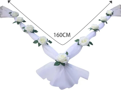 Vista 2 de ikasus Flores de automóvil de boda, flores artificiales, decoración de automóvil, lazos de cinta, accesorios de fotos florales para boda, automóvil