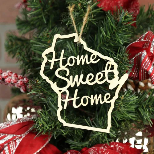 Vista 2 de Torched Decoración para árbol de Navidad Home Sweet Home, decoración de árbol colgante, gran regalo de inauguración de la casa, WISCONSIN