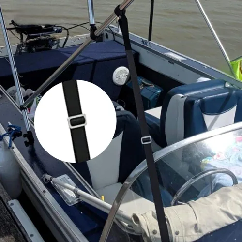 Vista 6 de RUSON Paquete de 2 correas ajustables para la parte superior de barco Bimini con gancho a presión de doble extremo, correas resistentes para toldo