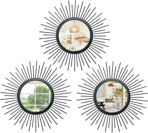 Vista 13 de Juego de 3 espejos redondos Sunburst para decoración de pared Negro