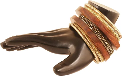Vista 7 de Touchstone Indian Bollywood Hand Cut Natural Wood Pretty Assorted Patterns Brass Designer Jewelry Bangle Bracelets In Gold Tone For Women.