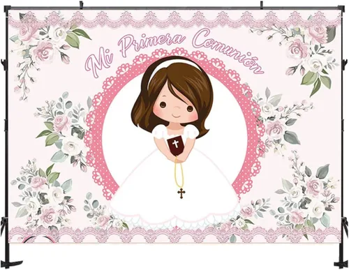 Vista 2 de My First Communion Girl Bautismo Fotografía Fondo Dios bendiga bautismo Mi Bautizo Decoración telón de fondo de estudio fotográfico de vinilo