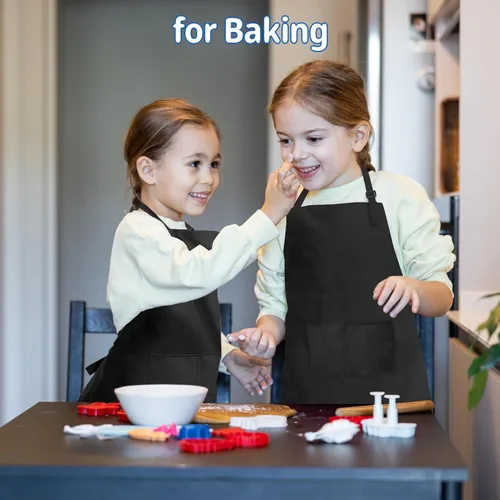 Vista 7 de 2 piezas de delantales para niños, delantales para artistas con bolsillos ajustables, delantales de chef para cocina, pintura de respaldo infantil