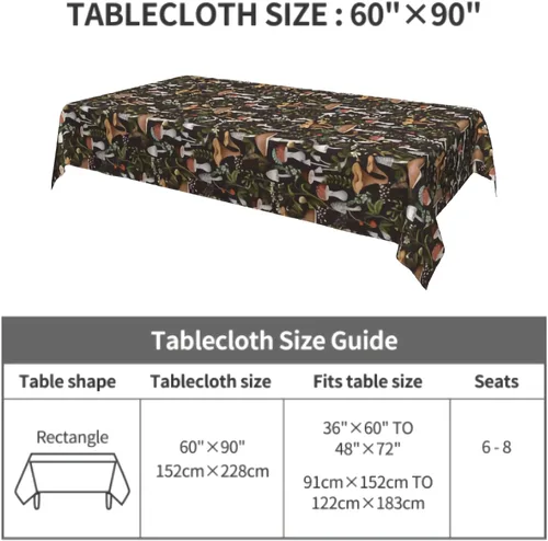 Vista 7 de Cafl Mantel rectangular de hongos otoñales, diseño de bayas e insectos, impermeable, sin arrugas, para comedor (60 x 90 pulgadas)