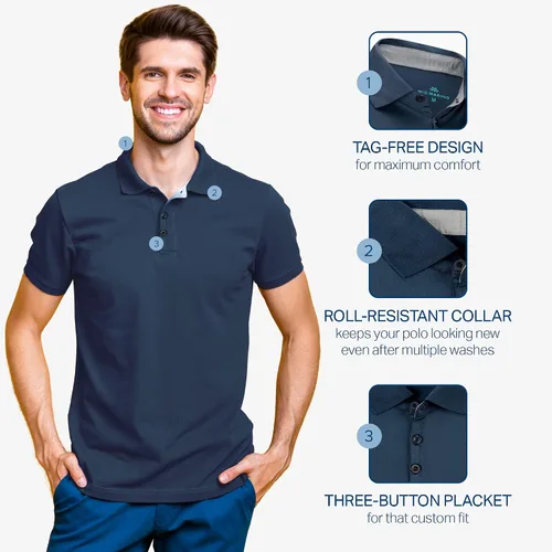 Vista 2 de Mio Marino - Polo de golf para hombre, ajuste seco, tela transpirable ultrafina