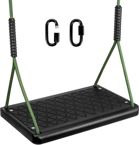 Vista 9 de Asiento de columpio resistente, capacidad de 550 libras, asiento de columpio para exteriores para adultos y niños, color negro