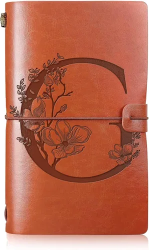 Vista 10 de Booson Diario de viaje inicial de cuero, cuaderno personalizado con monograma, regalos de apreciación, diario recargable personalizado, bloc