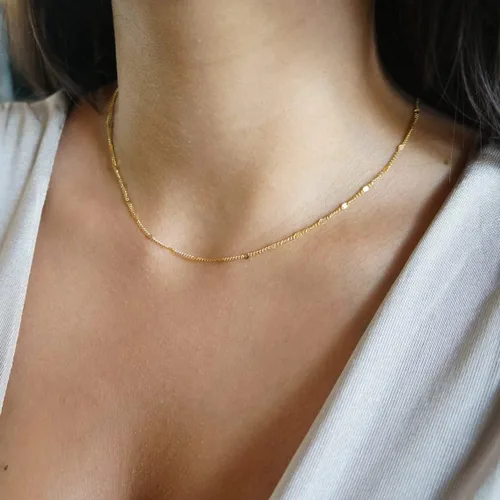 Vista 3 de Pancert Danity - Collar de oro para mujer, chapado en oro de 14 quilates, collar de cadena de eslabones de oro, collar de barra de puntos pequeños
