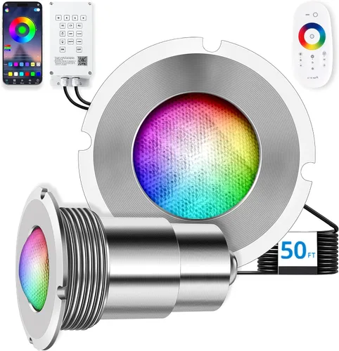 Vista 9 de Luces de Piscina para Piscina Enterrada, Luz LED de Color de 1.5 Pulgadas para Piscina Enterrada y Spa, Luces de Piscina Sin Nicho IP68