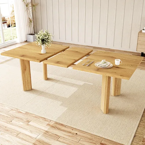 Vista 6 de HIPIHOM Mesa de comedor extensible para 6-8 personas, mesa de cocina rectangular de MDF de 63 a 78.7 pulgadas, estilo rústico de granja, diseño que
