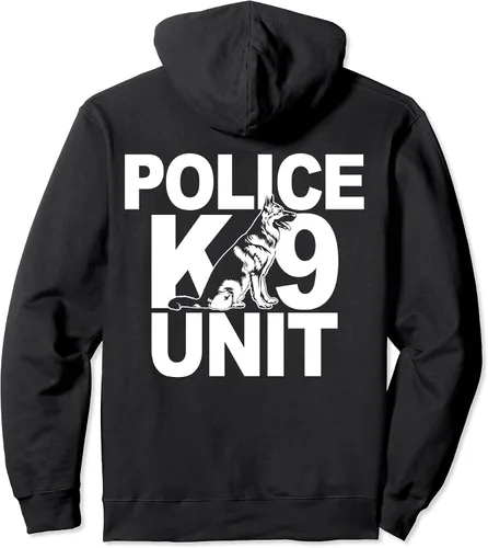 Vista 2 de Police K-9 Unit Sudadera con capucha y estampado frontal de pastor alemán, Negro, S