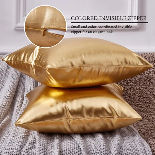Vista 2 de EUCIOR Almohada Decorativa, Fundas de Almohada de Oro 16x16, Fundas de Almohada Decorativas Modernas Metálicas Brillantes, Fundas de Almohada
