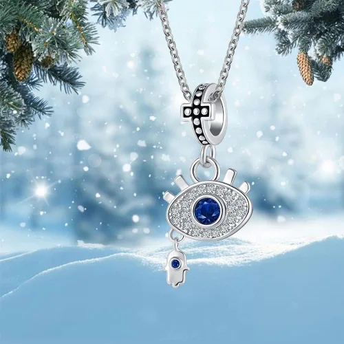 Vista 2 de QeenseKc Dije de ojo malvado Claddagh con dije de corazón de buena suerte cuentas doradas para pulsera Pandora