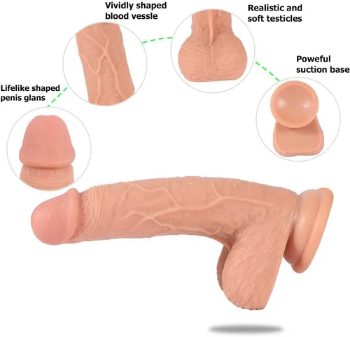 Vista 4 de Consolador realista de 6 pulgadas, material seguro para el cuerpo, pene enorme realista con fuerte ventosa para jugar con manos libres, polla