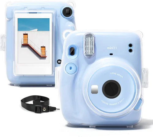 Vista 12 de Kit de funda transparente Mini 11 para Fujifilm Instax Mini 11, funda para cámara instantánea con bolsillo para película, calcomanías adhesivas