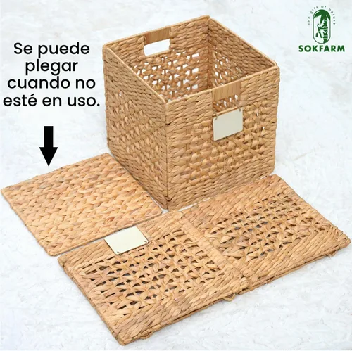 Vista 3 de Juego de 2 cestas de almacenamiento de jacinto de agua, cubos tejidos de 12 pulgadas para estantes y organizador de cubos, cestas de mimbre