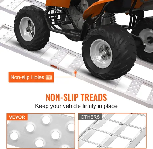 Vista 6 de VEVOR Rampas de aluminio, 1250 libras, rampa recta con peldaños y correas de carga, rampa de carga portátil para motocicletas, cuatrimotos