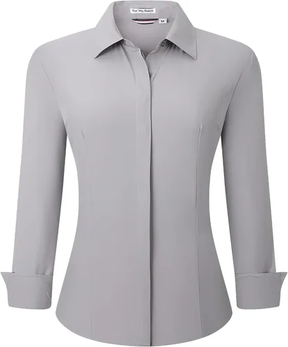 Vista 30 de Esabel.C Camisas de manga larga con botones para mujer, ajuste regular, blusa de trabajo elástica