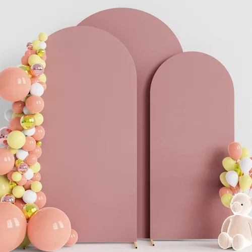 Vista 19 de Wokceer - Juego de 3 fundas de arco para telón de fondo, color beige 6FT,5FT,4FT Spandex Fitted Balloon Arch Cover Round Top Chiara Backdrop Cover