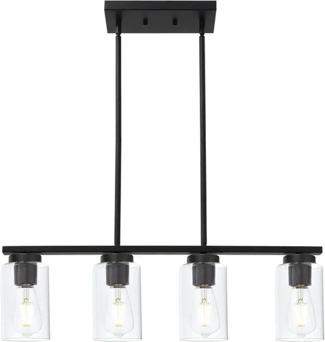 Vista 15 de TODOLUZ Lámparas colgantes industriales negras, iluminación colgante de cocina con pantalla cilíndrica de vidrio transparente para granja, comedor