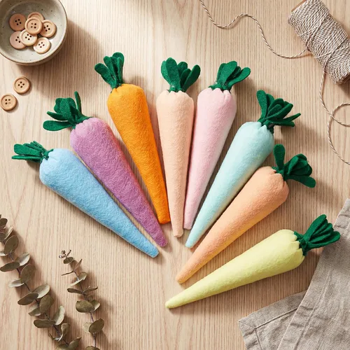 Vista 3 de Skylety 8 piezas de decoración de zanahorias artificiales de Pascua, tela falsa, zanahoria, rústica, no tejida, rellenas, verduras de temporada