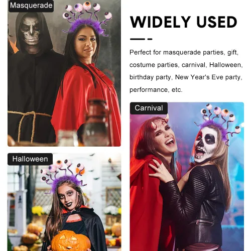 Vista 4 de Diademas de Halloween realistas de terror fantasma, azul, naranja, rojo, sombrero de ojos, accesorios para el cabello, diademas para mujeres