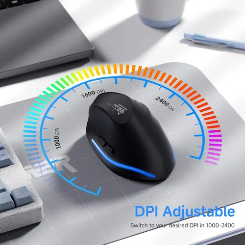Vista 5 de ECHTPower Ratón inalámbrico ergonómico, mouse vertical Bluetooth con luz LED, controla hasta 3 dispositivos (BT5.0+BT5.0+2.4GHz), DPI ajustable
