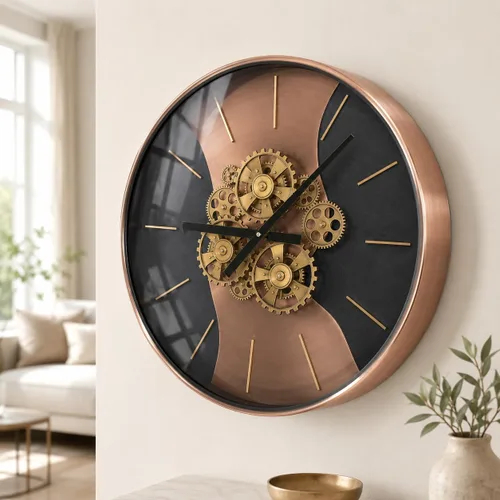 Vista 8 de Reloj de Pared de 24 Pulgadas con Engranajes en Movimiento, Relojes de Pared Grandes, Reloj para Decoración de Sala de Estar, Marco de Madera
