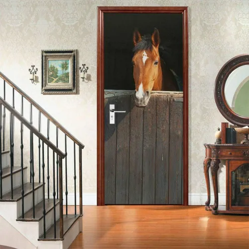 Vista 70 de Calcomanías 3D para puerta, murales para despegar y pegar, papel tapiz de caballo, calcomanías autoadhesivas extraíbles de PVC, impermeable, póster
