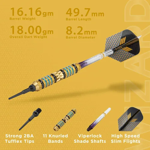 Vista 3 de Viper Wizard Soft Tip Darts, Brass Alloy Barrels with Diamond-Cut Etchings and Knurled Rings