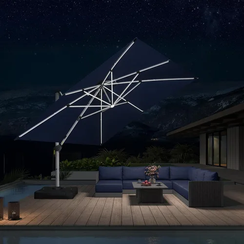 Vista 24 de PURPLE LEAF Sombrilla de patio de 9 x 12 pies con luces, sombrilla rectangular voladiza para exteriores, funciona con energía solar, LED